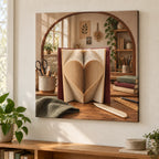 Folded Book Heart Stretched Canvas Wall Art with original printed optical 3D artwork