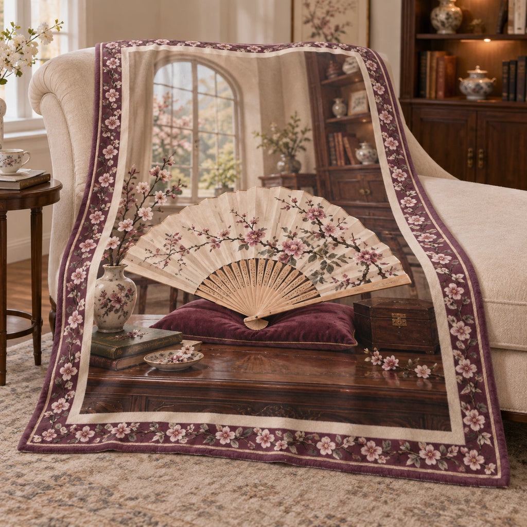 Folding Fan Salon Fleece Throw Blanket with original printed optical 3D artwork