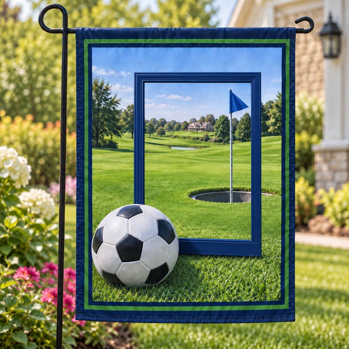Footgolf Fairway Depth Garden Flag with original printed optical 3D artwork