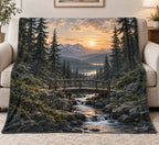 Forest Bridge Sunset Ridge Fleece Blanket with printed dimensional artwork