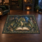 Forest Dragon Library Area Rug with dimensional printed artwork in a coordinated home setting