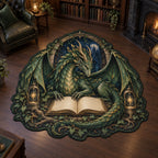 Forest Dragon Custom Shape Area Rug with dimensional printed artwork in a coordinated home setting