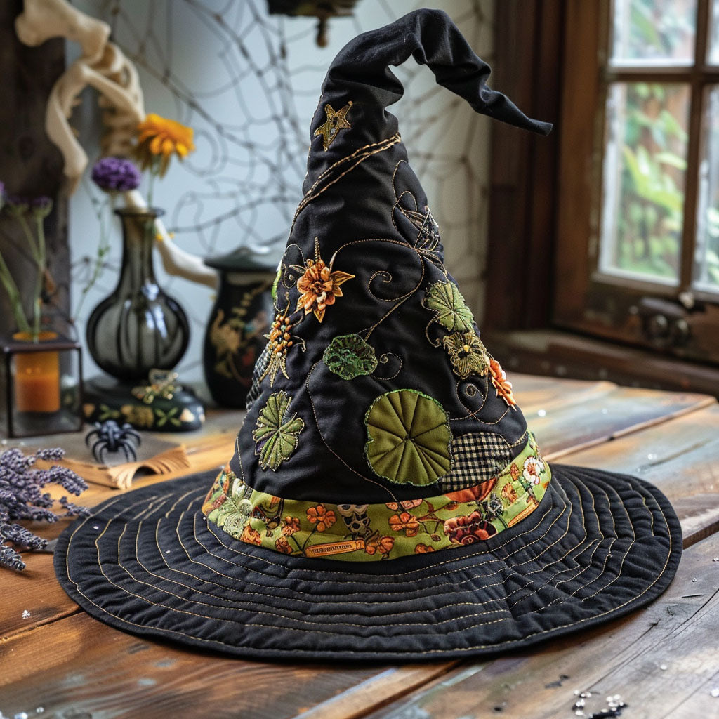 Forest Enchantment quilted witch hat, all-over print on cone and brim