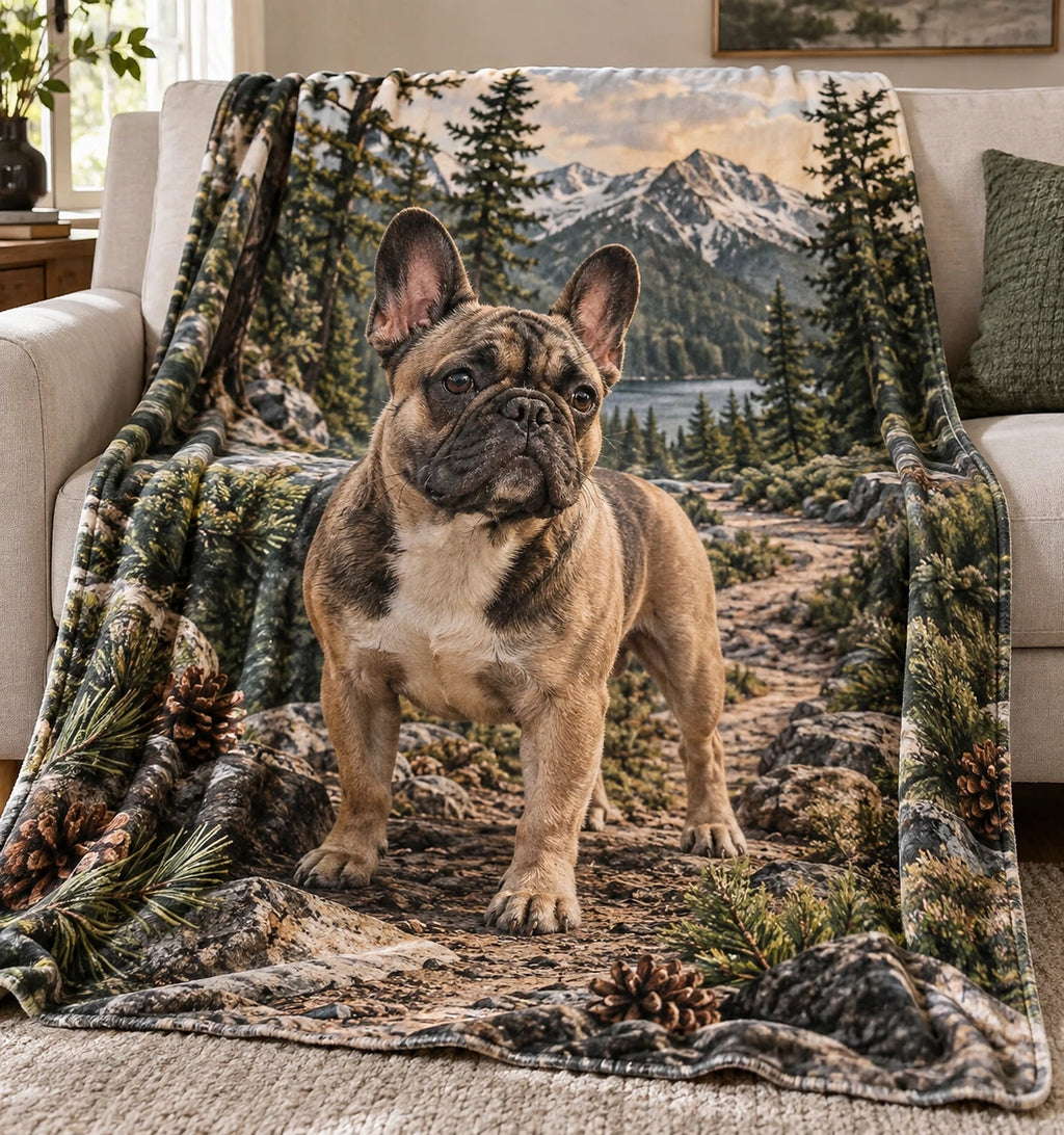 French Bulldog Trail Companion Fleece Blanket with printed dimensional artwork