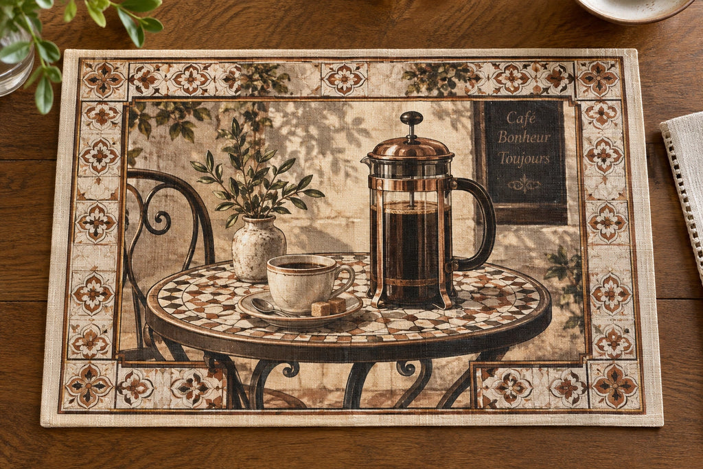 French Press Parisian Table Placemat with printed dimensional artwork