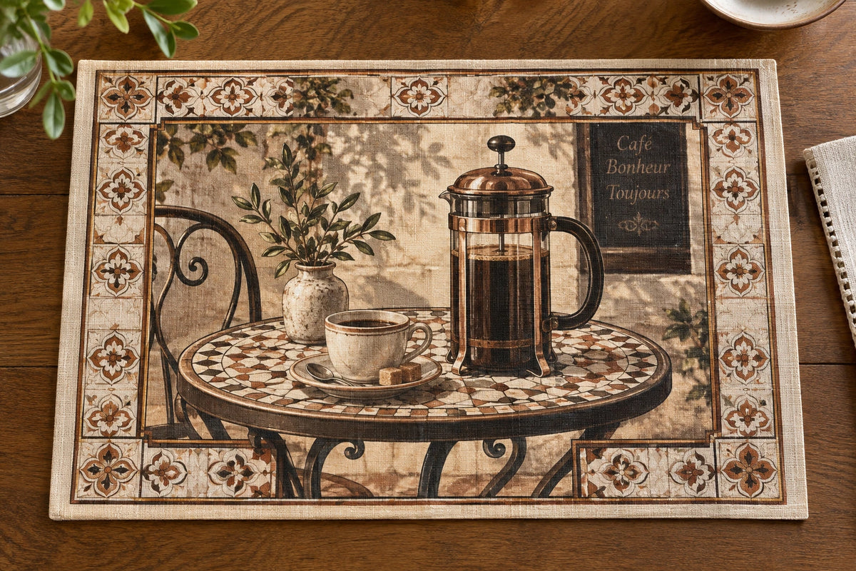 French Press Parisian Table Placemat with printed dimensional artwork