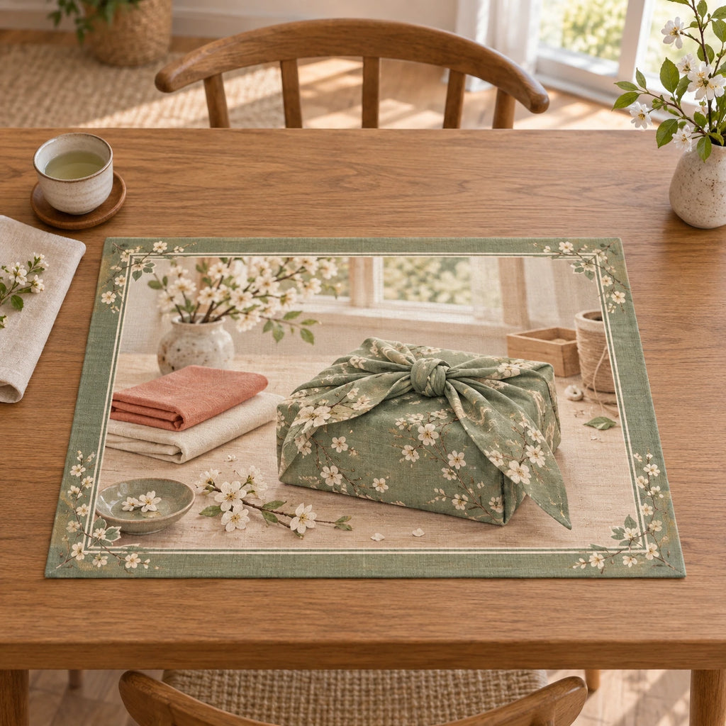 Furoshiki Gift Wrapping Placemat with original printed optical 3D artwork