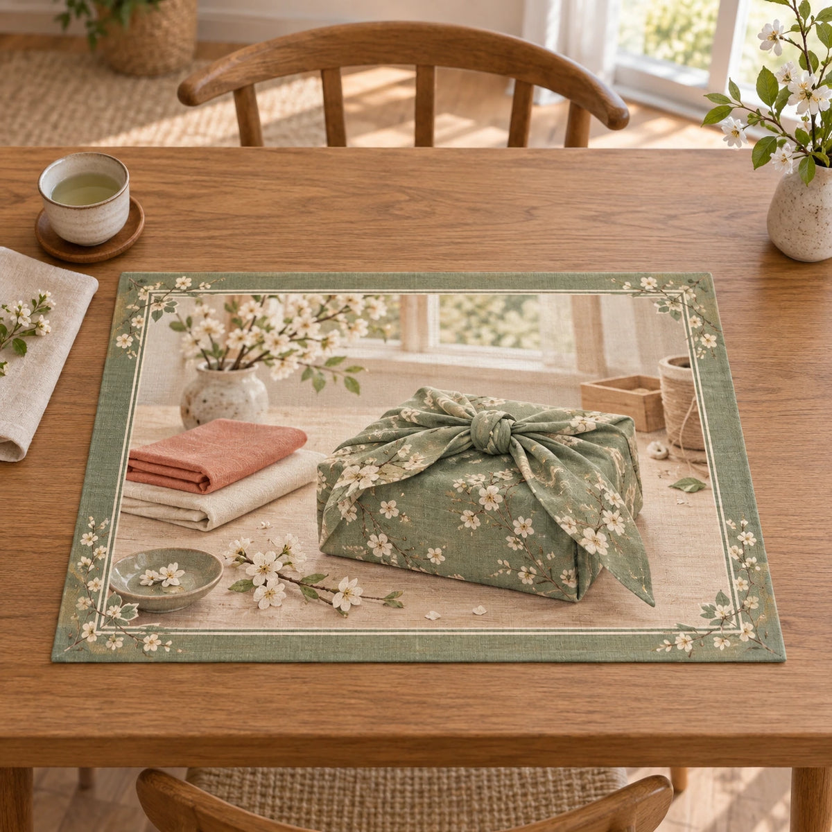 Furoshiki Gift Wrapping Placemat with original printed optical 3D artwork
