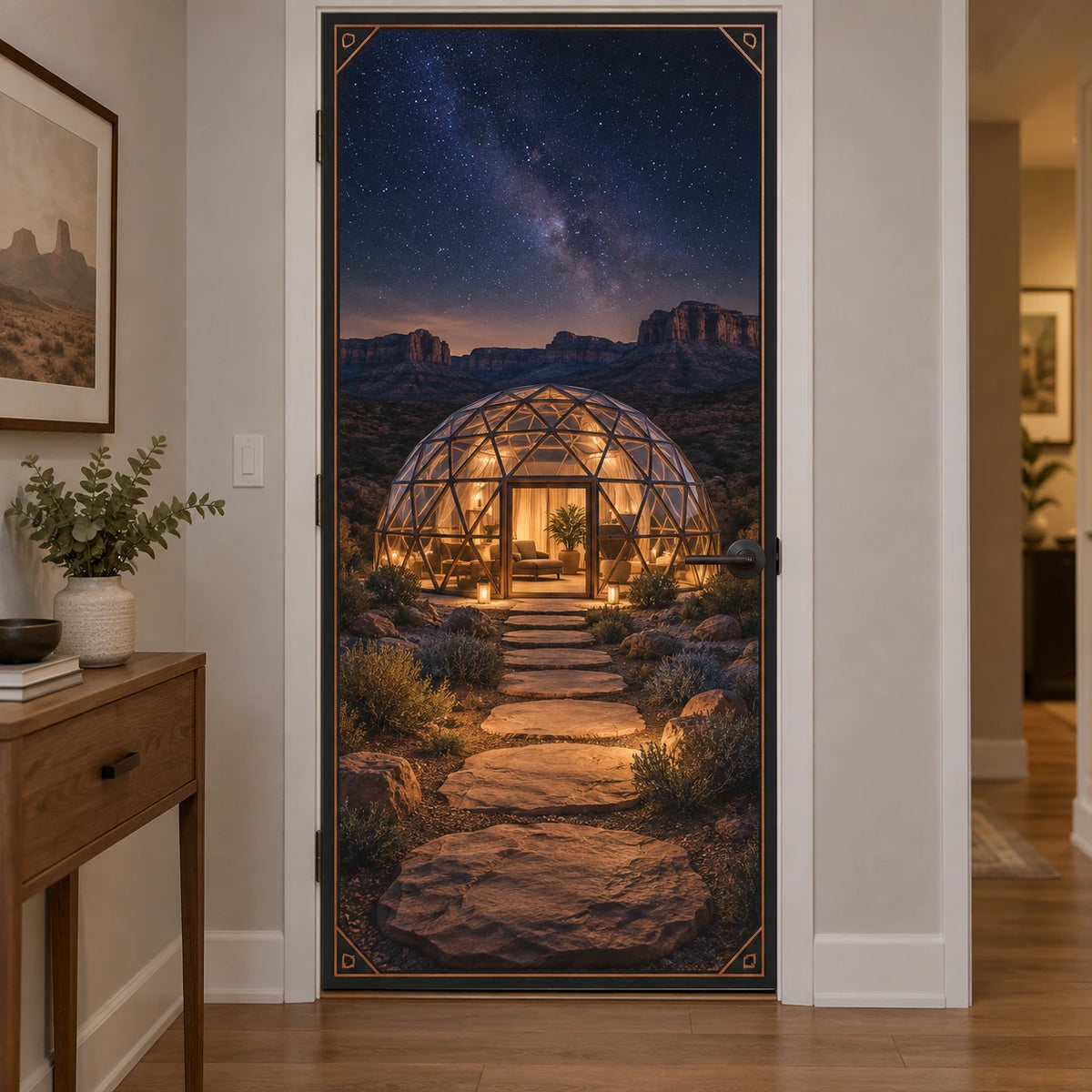 Geodesic Dome Stargazing Fabric Door Cover with original printed optical 3D artwork