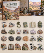 Geologist advent calendar with 24 custom-shaped flat acrylic charms and printed dimensional artwork
