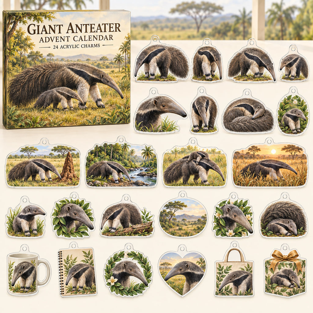 Giant Anteater advent calendar box with 24 themed flat printed acrylic charms
