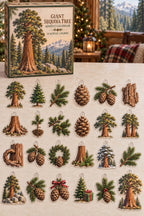 Giant Sequoia Tree advent calendar with 24 custom-shaped flat acrylic charms and printed dimensional artwork