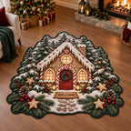 Full custom silhouette with dark green binding around fir trees, iced gingerbread house, pinecones and cookie stars.