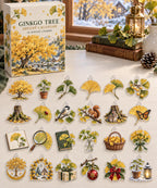 Ginkgo Tree advent calendar with 24 custom-shaped flat acrylic charms and printed dimensional artwork