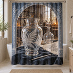 Glass Engraving Atelier Shower Curtain with original printed optical 3D artwork