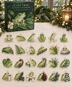 Glass Frog advent calendar with 24 custom-shaped flat acrylic charms and printed dimensional artwork