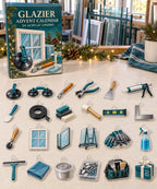 Glazier advent calendar with 24 custom-shaped flat acrylic charms and printed dimensional artwork
