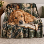 Golden Retriever Reading Companion Fleece Blanket with printed dimensional artwork