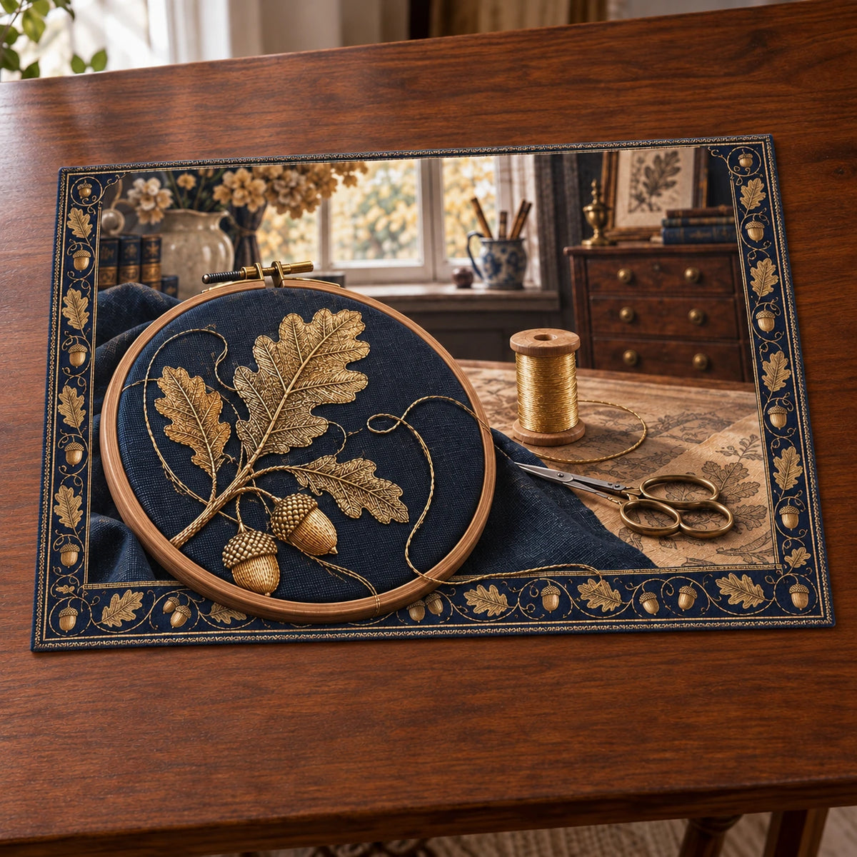 Goldwork Embroidery Atelier Placemat with original printed optical 3D artwork
