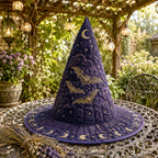 Gothic Magic quilted witch hat, all-over print on cone and brim