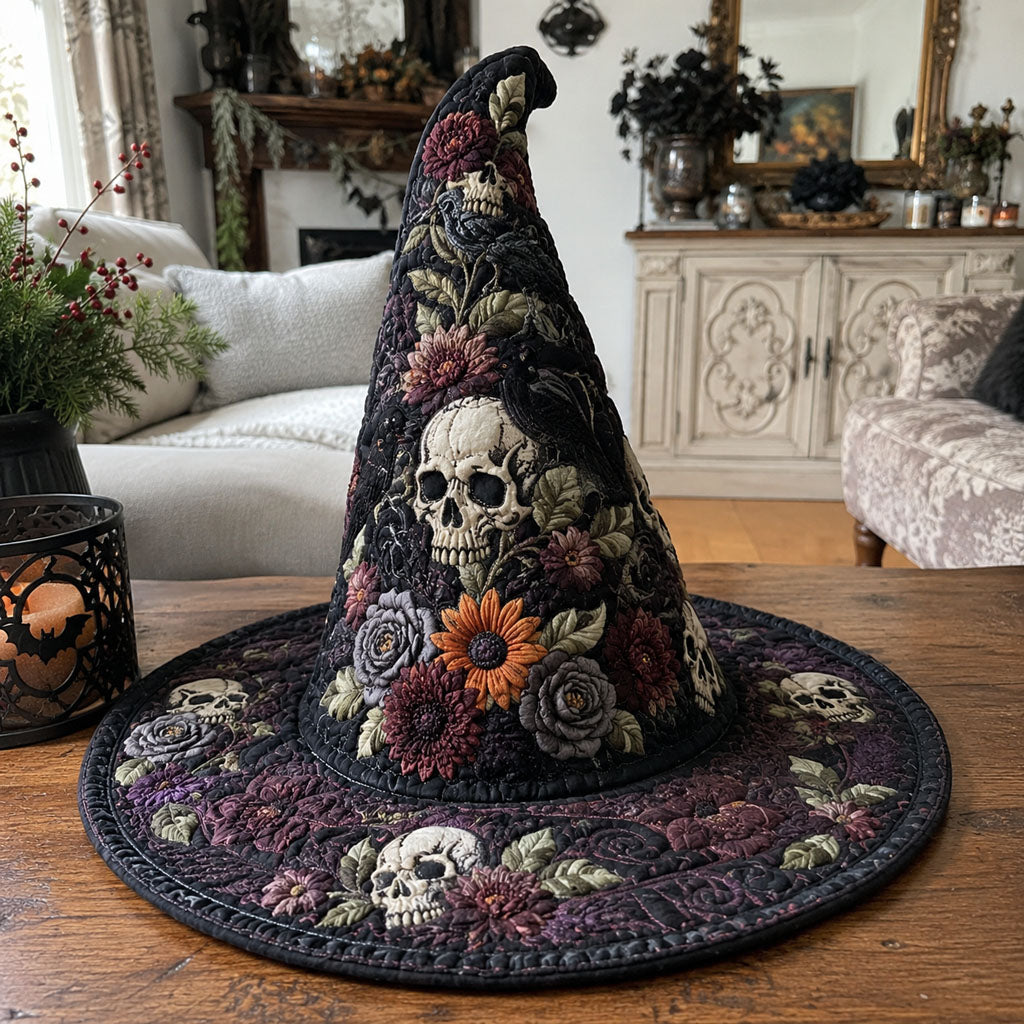 Gothic Oracle quilted witch hat, all-over print on cone and brim