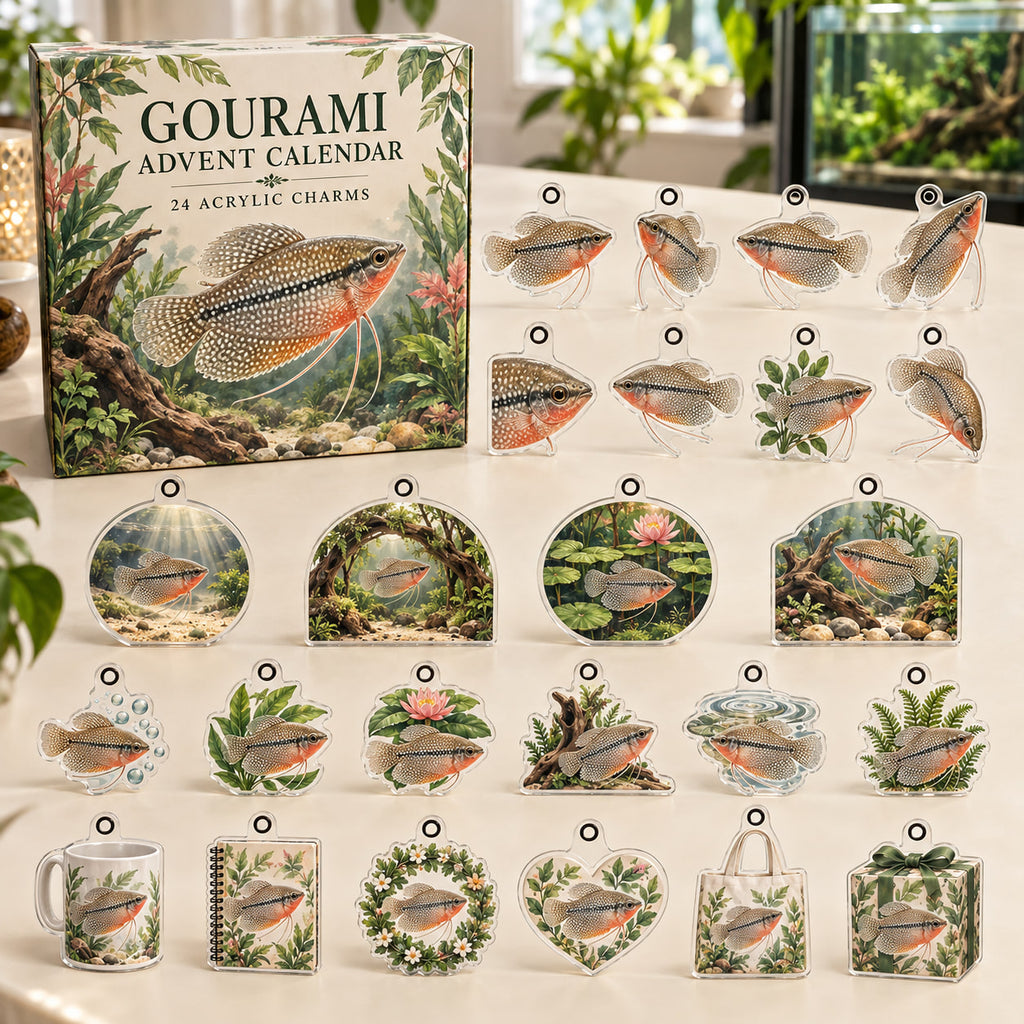 Gourami advent calendar box with 24 themed flat printed acrylic charms