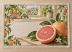Grapefruit Kitchen Window Placemat with flat printed dimensional fruit artwork
