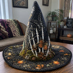 Graveyard Whispers quilted witch hat, all-over print on cone and brim