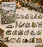 Gray Tree Frog advent calendar with 24 custom-shaped flat acrylic charms and printed dimensional artwork