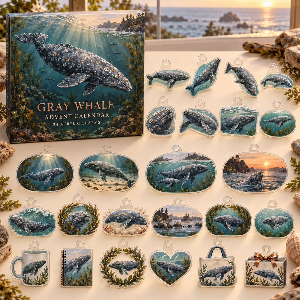 Gray Whale advent calendar box with 24 themed flat printed acrylic charms