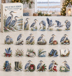 Great Blue Heron advent calendar with 24 custom-shaped flat acrylic charms and printed dimensional artwork