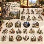 Great Horned Owl advent calendar box with 24 themed flat printed acrylic charms