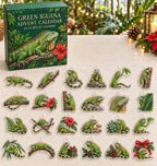 Green Iguana advent calendar with 24 custom-shaped flat acrylic charms and printed dimensional artwork