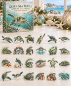 Green Sea Turtle advent calendar with 24 custom-shaped flat acrylic charms and printed dimensional artwork