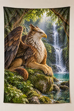 Griffin Hidden Waterfall Wall Tapestry with printed dimensional fantasy artwork