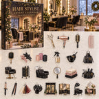 Hair stylist advent calendar mockup with 24 custom-shaped flat printed acrylic charms