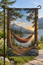 Hammock Camp Pine Weekend Garden Flag with printed dimensional artwork