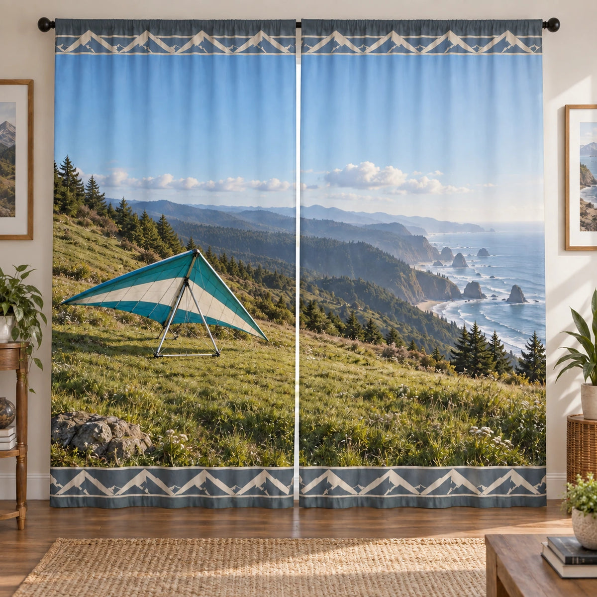 Hang Gliding Ridge Window Curtain Pair with original printed optical 3D artwork