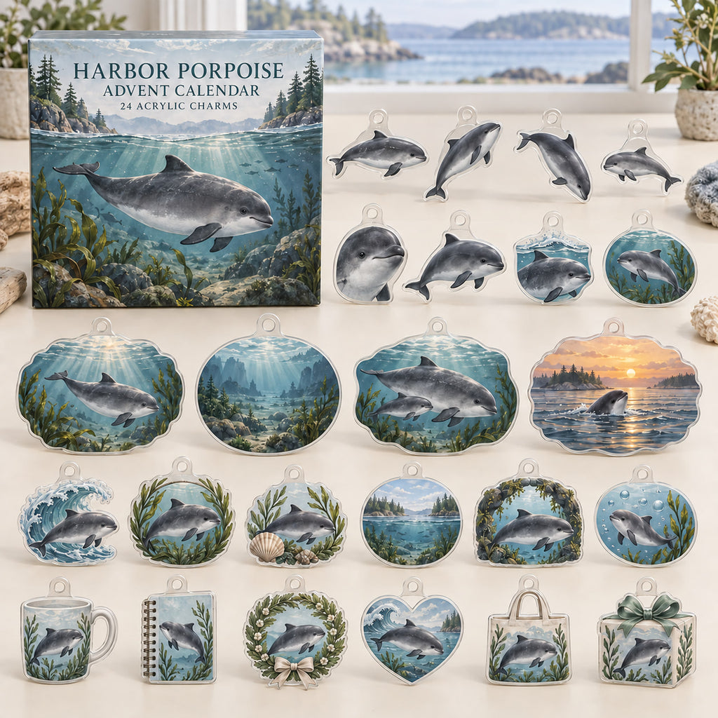 Harbor Porpoise advent calendar box with 24 themed flat printed acrylic charms