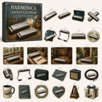 Harmonica advent calendar box with 24 themed printed acrylic charms