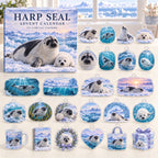 Harp Seal advent calendar box with 24 themed flat printed acrylic charms