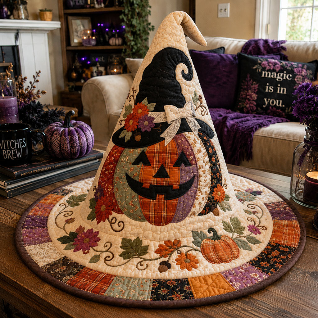 Harvest Spell quilted witch hat, all-over print on cone and brim