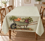 Harvest Wheelbarrow Garden Gather Tablecloth with printed metal rim and produce depth