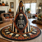 Haunted Bone Manor quilted witch hat, all-over print on cone and brim