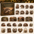 Hedgehog advent calendar box with 24 themed flat printed acrylic charms