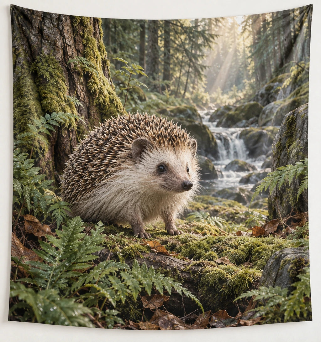 Hedgehog Fern Clearing Wall Tapestry with printed dimensional artwork