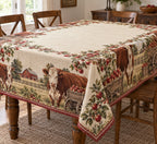 Hereford Cow Apple Cart Tablecloth with printed dimensional artwork