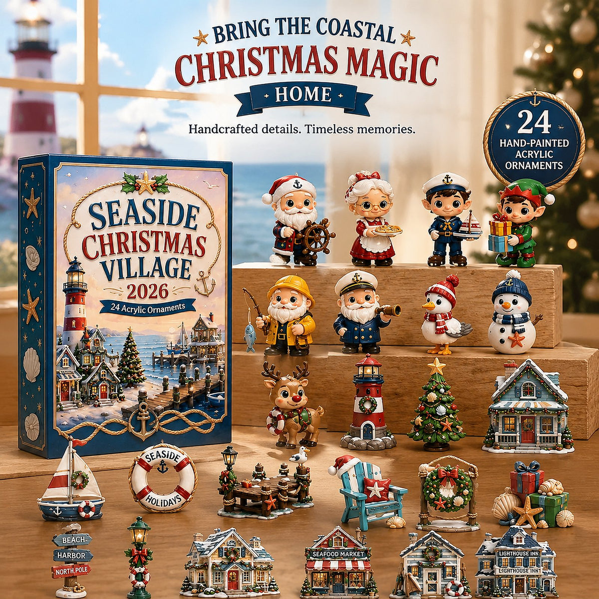 High-quality miniature model Seaside Christmas Village advent calendar