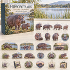 Hippopotamus advent calendar box with 24 themed flat printed acrylic charms