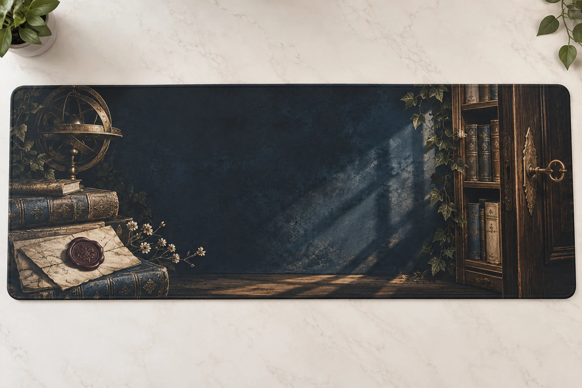 Historical Fiction Reader Hidden Door Desk Mat with printed dimensional artwork